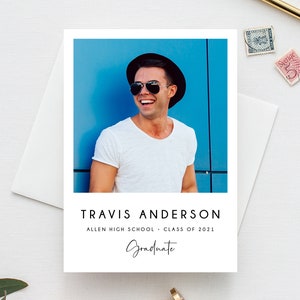 Afstudeeraankondiging sjabloon, bewerkbare afstudeerfotokaart, afdrukbare fotokaart, direct downloaden, Templett