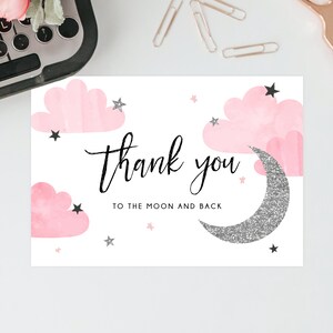 Twee de maan dank u kaartsjabloon, afdrukbare verjaardag dank u kaart, 2e verjaardag, Instant Download, Templett