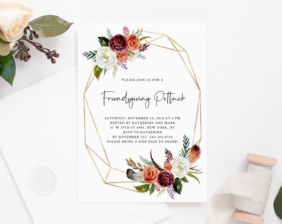 Thanksgiving Invitation Template, Printable Friendsgiving Potluck ...