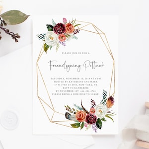 Thanksgiving Invitation Template, Printable Friendsgiving Potluck Invite, Editable Thanksgiving Invitation, Friendsgiving Dinner, Templett