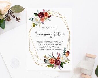 Thanksgiving Invitation Template, Printable Friendsgiving Potluck Invite, Editable Thanksgiving Invitation, Friendsgiving Dinner, Templett