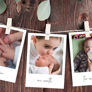 First Year Photos Banner Template, Printable First Birthday Monthly Photo Banner, 12 Months Photos, Instant Download Templett