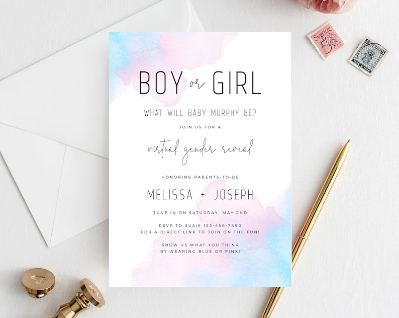 Virtual Gender Reveal Invitation Template Live Video Gender Etsy