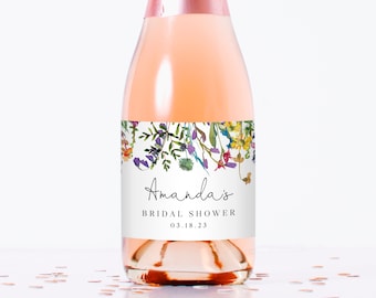 Wild Flowers Mini Champagne Bottle Label Template, Bridal Mini Champagne Sticker | Instant Download Editable Label Template, Templett, B16