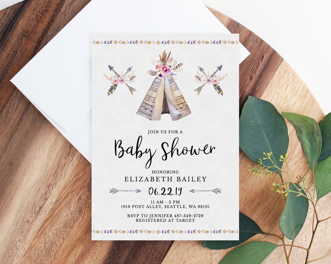 Editable Boho Baby Shower Invitation Template, Printable Baby Shower