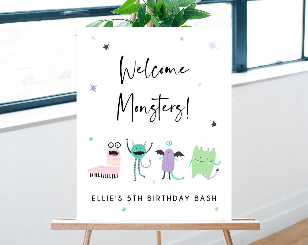 Monster Mash Birthday Welcome Sign Template, Printable Pastel Halloween ...