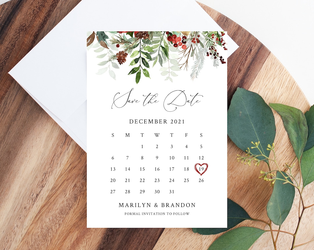Buy Winter Wedding Save the Date Calendar Template, Christmas