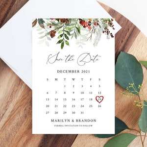 Winter Hochzeit Save the Date Kalender Vorlage, Weihnachtshochzeit Save the Date Kalender Printable, Winterhochzeit im Grünen Hochzeit, Templett, W46