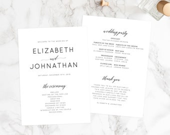 INSTANT DOWNLOAD Wedding Program Template, Printable Wedding Program, Simple Wedding Program, Editable Ceremony Programs, Templett, W02
