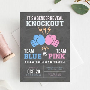INSTANT DOWNLOAD Gender Reveal Party Invitation, Boxing Gender Reveal, Boy or Girl, Gender Reveal Knockout, Invitation Template, Templett