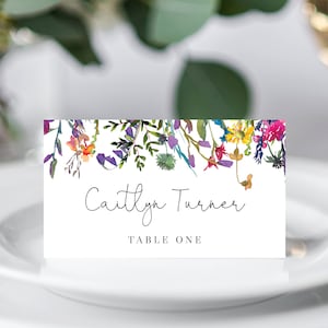 Wildblumen Tischkarten, Sitzkarte, Hochzeit Tischkarten, Babyparty, sofortiger Download, Frühlingsblumen Tischkarten, Templett, B16