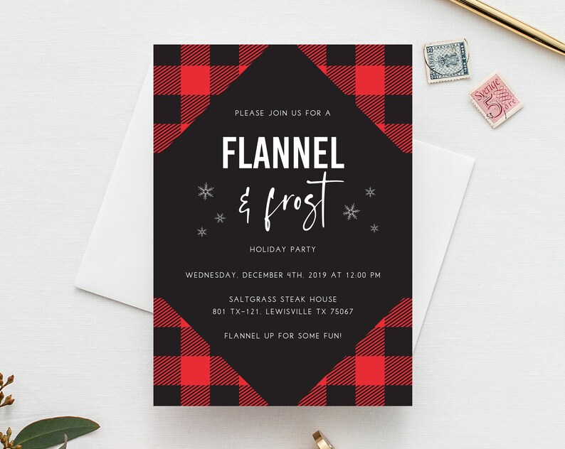 Flannel &amp; Frost Christmas Party Invitation Template Printable | Etsy