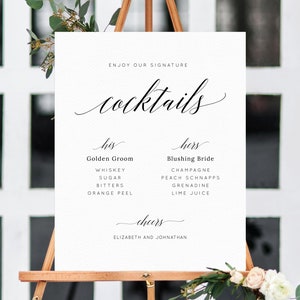 Wedding Signature Cocktails Sign Template, Editable His and Hers Signature Drinks Menu Sign, Wedding Bar, Instant Download, Templett, W02