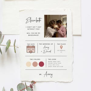 Plantilla de propuesta de dama de honor, tarjeta imprimible &quot;¿Quieres ser mi dama de honor?&quot;, tarjeta &quot;¿Quieres ser mi dama de honor?&quot;, información para damas de honor, Templett