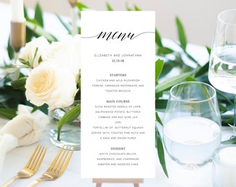 INSTANT DOWNLOAD Wedding Menu Template, Printable Menu, Editable Wedding Menu, Modern Wedding Menu, DIY Wedding Menu, Templett, W02