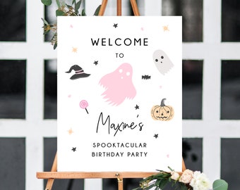 Pastel Halloween Birthday Welcome Sign Template, Printable Halloween Party Welcome Sign, Costume Party Welcome Sign, Templett, B24