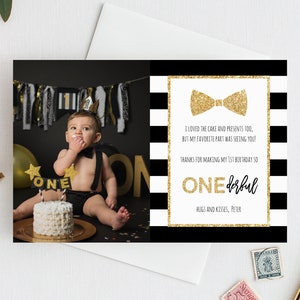 INSTANT DOWNLOAD Mr. Onederful Thank You Card Template, Thank You Photo Card, Mister One-derful Birthday Card, First Birthday, Templett, B02