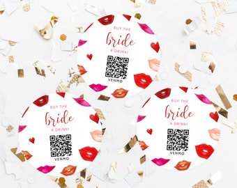 Achetez un verre à la mariée, modèle de code QR Venmo enterrement de vie de jeune fille, argent comptant, épingle, modèle d'étiquette modifiable, templett
