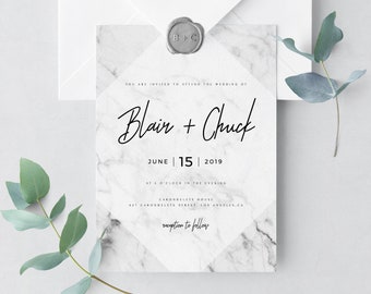 Marble Wedding Invitation Template, Printable Wedding Invitation Suite, Marble Wedding Invitation Set, Instant Download, Templett, W07