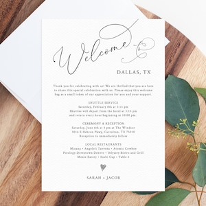 Modello di lettera di benvenuto, biglietto con itinerario di matrimonio, lettera di benvenuto, agenda di matrimonio, nota di benvenuto dell'hotel stampabile, Templett, W30