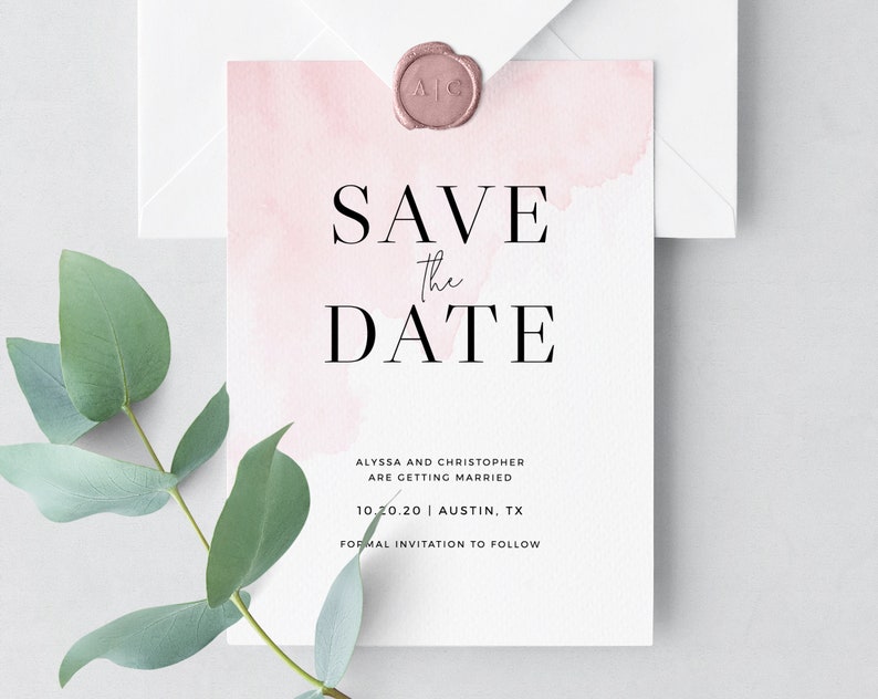 W17 Simple Invitation Template Blush Save the Date Printable Templett W14 Pink Watercolor Save the Date Save the Date Template