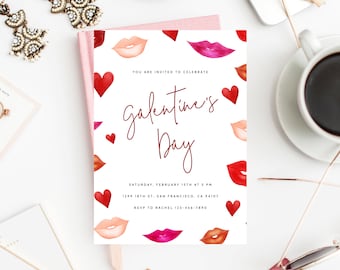 Galentine's Day Invite Template, Printable Galentines Party Invitation, Girl Friends Valentine's Day Party, Instant Download,  Templett