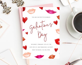 Galentine's Day Invite Template, Printable Galentines Party Invitation, Girl Friends Valentine's Day Party, Instant Download,  Templett