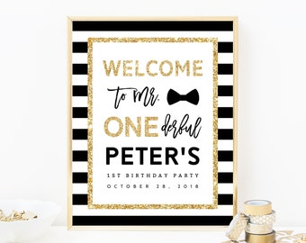 Mr. Onederful Welcome Sign Template, Onederful Sign Printable, One-derful Birthday Party Welcome Sign, 1st Birthday Sign, Templett, B02