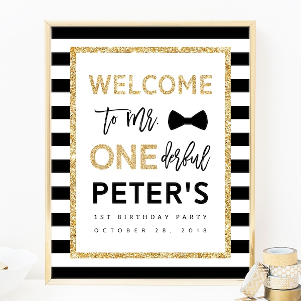 Mr. Onederful Welcome Sign Template, Onederful Sign Printable, One-derful Birthday Party Welcome Sign, 1st Birthday Sign, Templett, B02