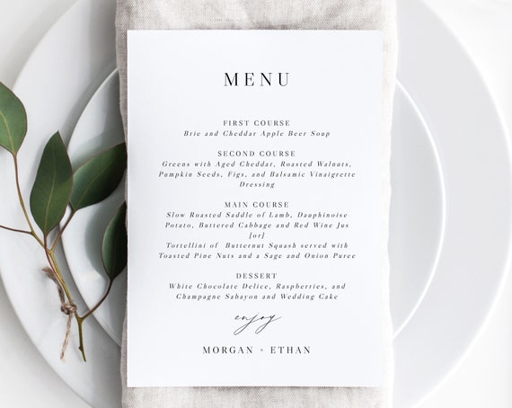 Wedding Menu Template Printable Wedding Menu Minimalist - Etsy