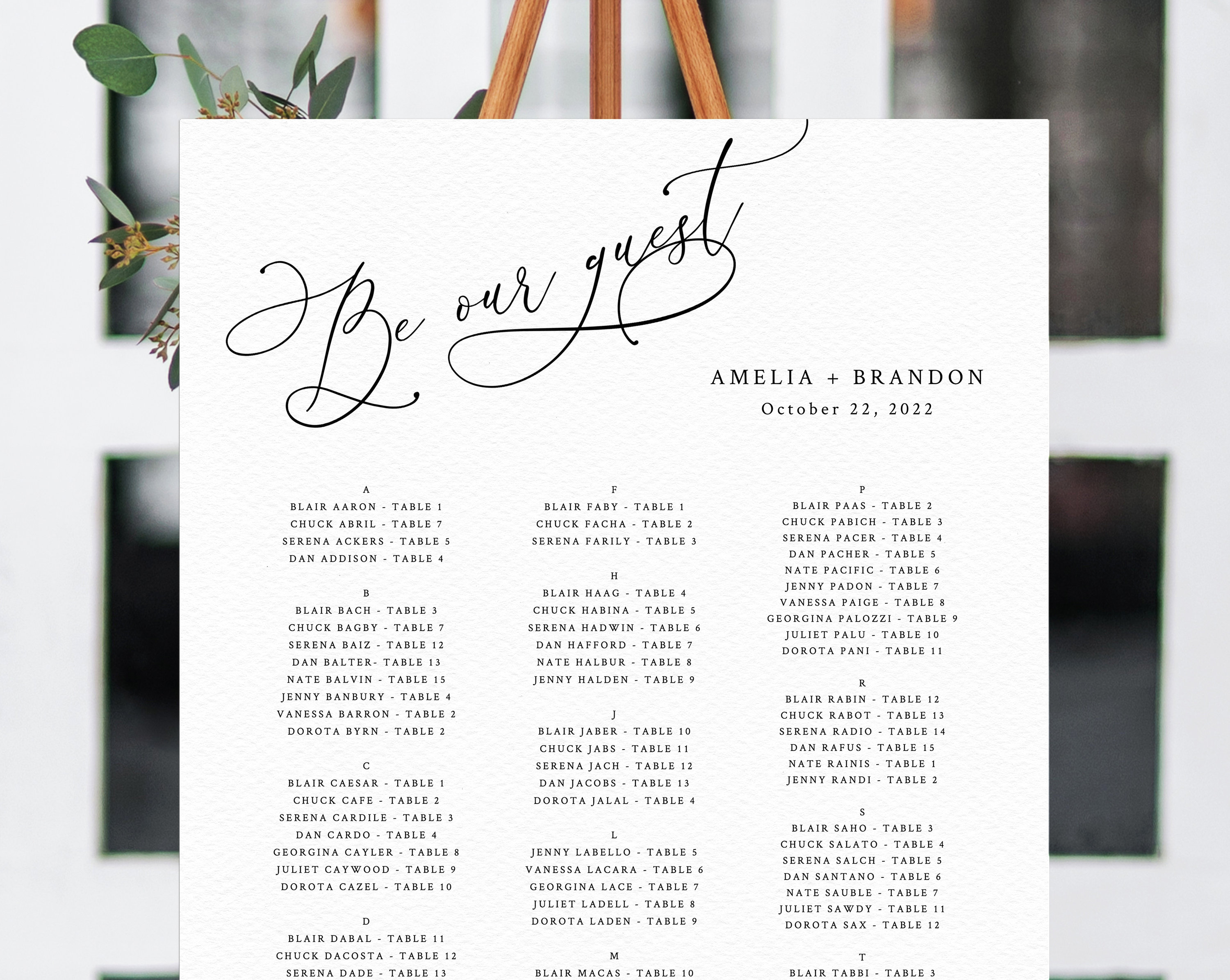 Be Our Guest Wedding Seating Chart Template Table Chart - Etsy