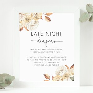Late Night Diapers Sign, Printable Fall Pumpkin Baby Shower Sign 8 x 10, Diaper Message Sign, Instant Download, B35