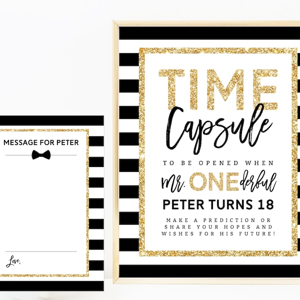 Mr. Onederful Time Capsule Sign Template, Printable Time Capsule, Editable First Birthday Time Capsule With Matching Cards, Templett, B02