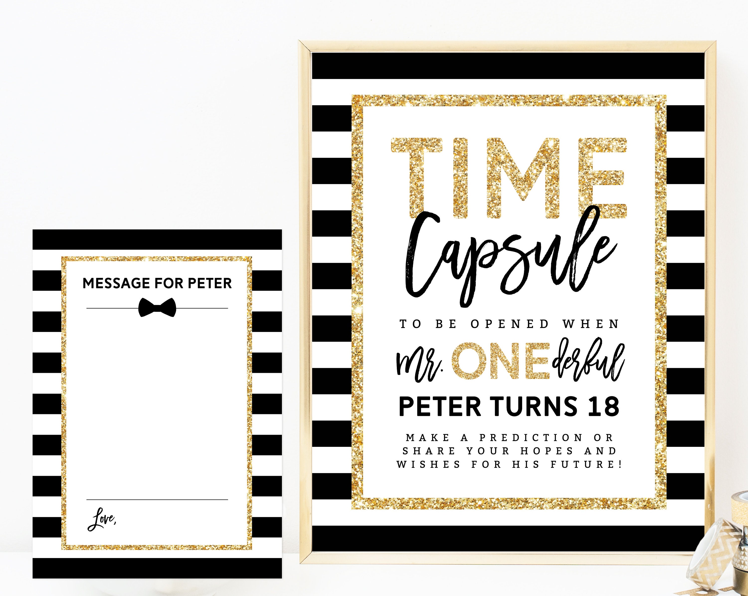 Editable First Birthday Time Capsule With Matching Cards Onederful Time 