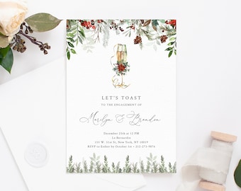 Winter Engagement Party Invitation Template, Printable Champagne Engagement Invitation, Editable Template, Templett, W46