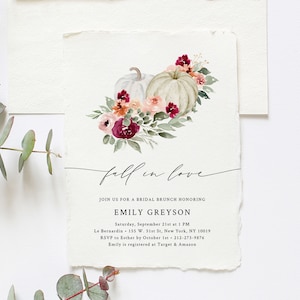 Burgundy Bridal Shower Invitation Template, Fall Bridal Shower Invite, Burgundy and Blush Fall Bridal Shower Invitation, Templett, W45
