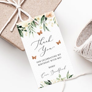 Etiquetas de favor de cumpleaños de mariposa, etiqueta de agradecimiento de mariposas, etiqueta de favor de fiesta de cumpleaños de niña, etiqueta de regalo de mariposa, etiqueta de favor, Templett