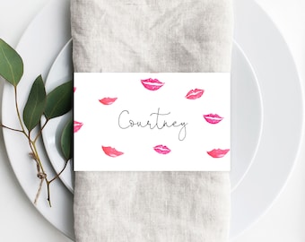 Galentine's Day Party Napkin Ring Template, Printable Galentine's Brunch Place Cards, Girls Dinner Editable Template, Templett