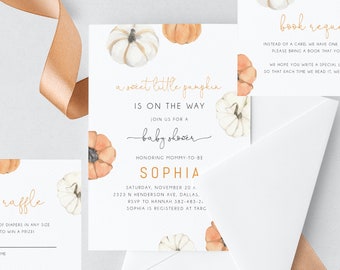 Pumpkin Baby Shower Invitation Template, Sweet Pumpkin Invite, A Little Pumpkin Baby Shower, Fall Baby Shower Invitations, Templett, B35
