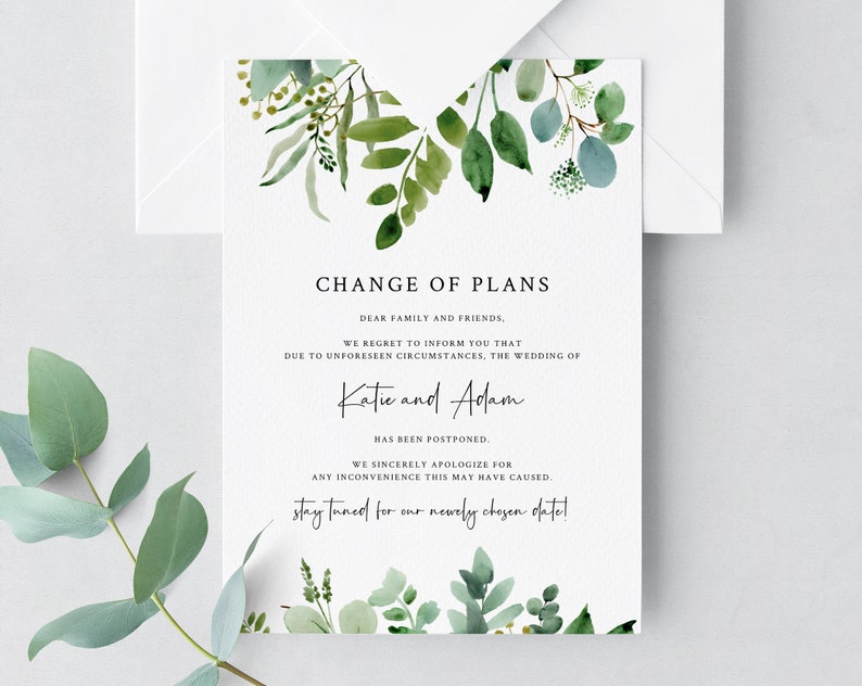 Postponed Wedding Announcement Printable Greenery Wedding - Etsy