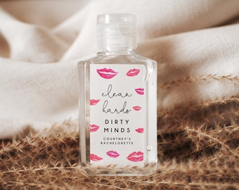 Clean Hands Dirty Minds Hand Sanitizer Label Template, Bachelorette Hand Sanitizer Label, Sticker Label Template, Templett