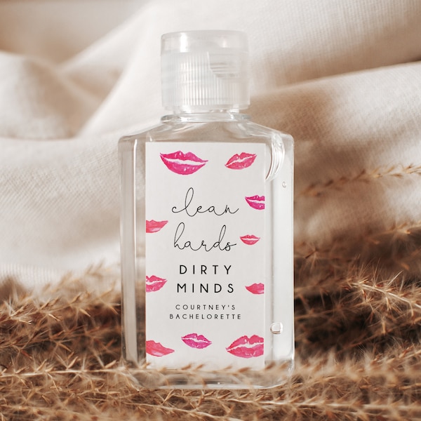 Clean Hands Dirty Minds Hand Sanitizer Label Template, Bachelorette Hand Sanitizer Label, Sticker Label Template, Templett