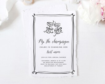 Pop The Champagne Bridal Shower Invitation Template, Champagne Theme Bridal Shower Invitation, Vintage Bridal Shower, Editable, Templett