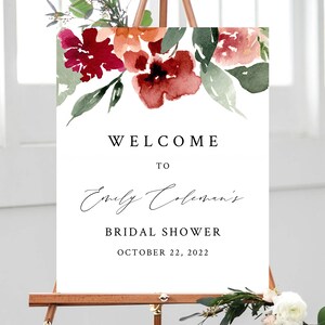 Burgundy & Blush Floral Bridal Shower Welcome Sign Template, Printable Bridal Shower Welcome Board, Instant Download, Templett, W45
