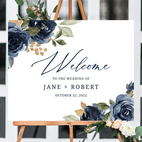 Navy and Gold Wedding Welcome Sign Template Welcome to the - Etsy