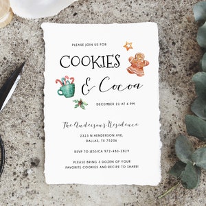 Cookies & Cocoa Invitation Template, Christmas Cookie Exchange Invitation, Printable Holiday Cookie Swap Winter Party Invite, Templett
