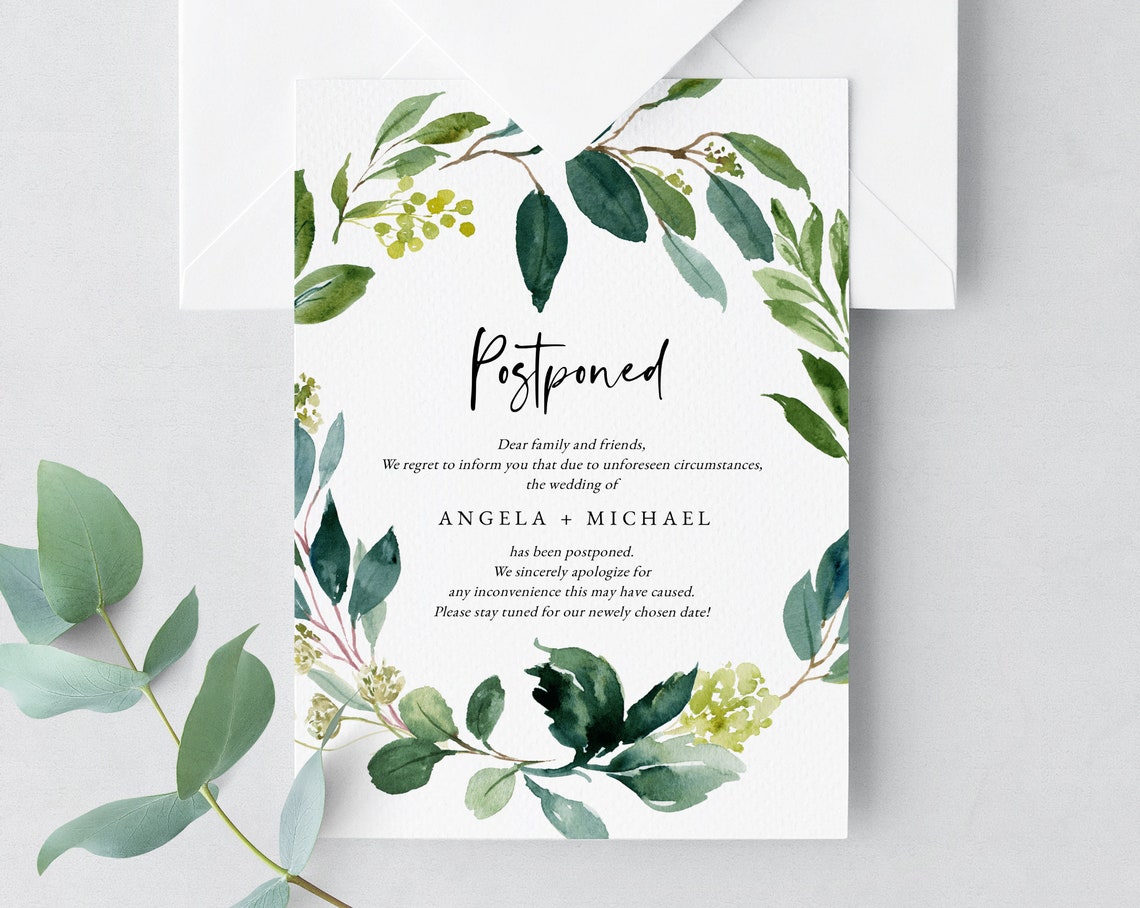 Postponed Wedding Announcement Printable Greenery Wedding - Etsy