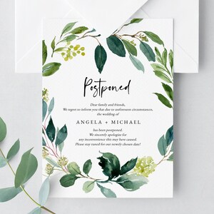 Postponed Wedding Announcement, Printable Greenery Wedding Postponement, Change of Plans, Wedding Cancellation, Date Change, Insert, W28