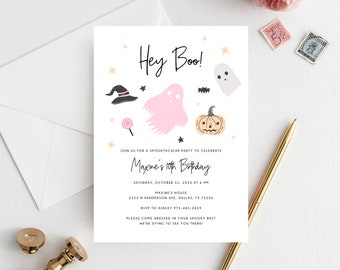 Halloween Party Invitation Template, Printable Pastel Halloween Birthday Invite, Halloween Costume Party, Instant Download, Templett, B24