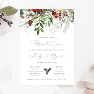 Winter Wedding Rehearsal Dinner Invitation Template, Christmas Wedding Rehearsal Invitation, Printable The Night Before, Templett, W46